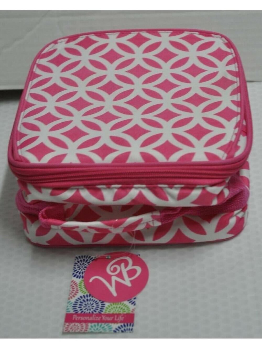 Insulated Lunch Box Tote Pink & White Circle Pattern School Lunch Bag 8x4x9 inch